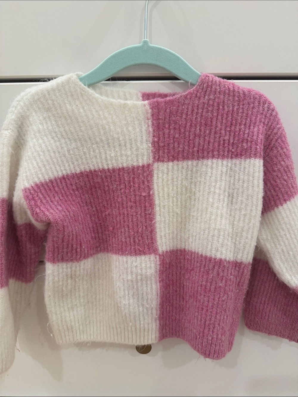 Hatley Pink & White Checkerboard Crew Sweater